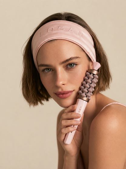 Woman with LOGAN silk hairband using the EndoSculpt