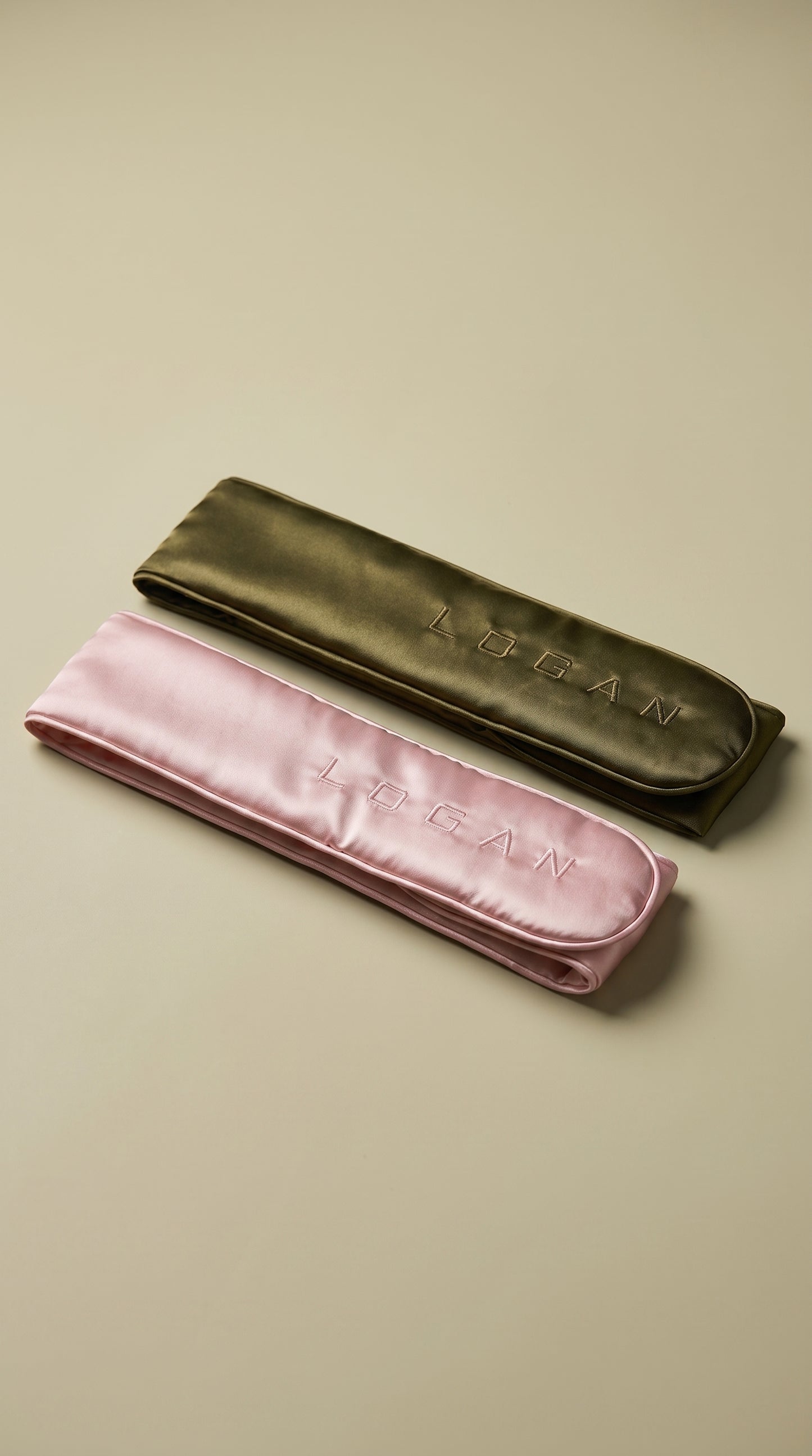 LOGAN silk hairbands, olive and pink
